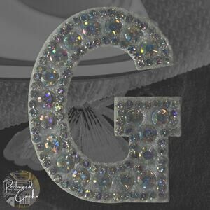 Iridescent Letter G Iridescent Rhinestone Iron On Patch